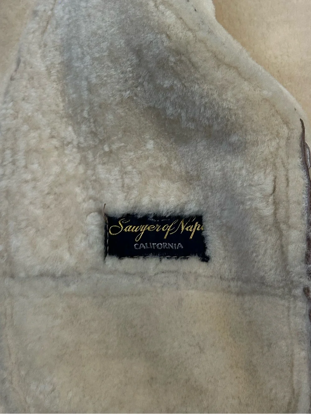 Sawyer Of Napa Macys Men’s Store Taupe Suede Coat with Cream Fur Lining Size 42